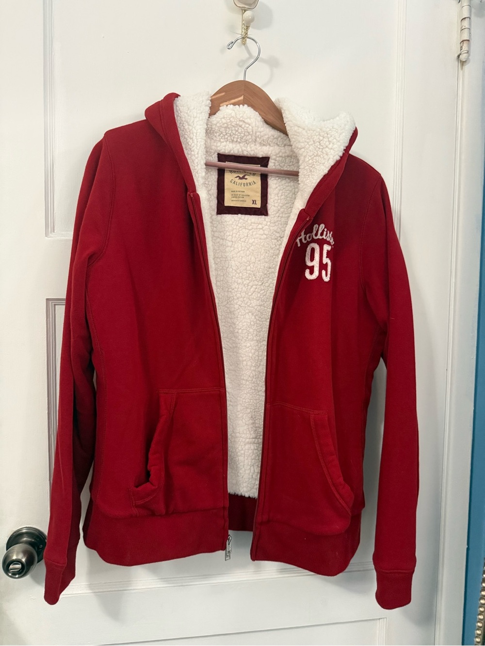 Hollister Red Sherpa-Lined Zip Hoodie
